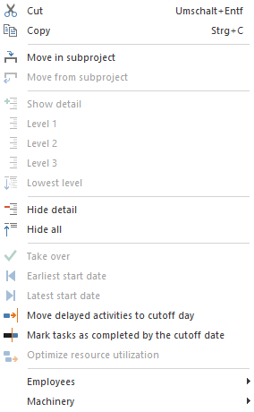 Context menu in Gantt Chart Table