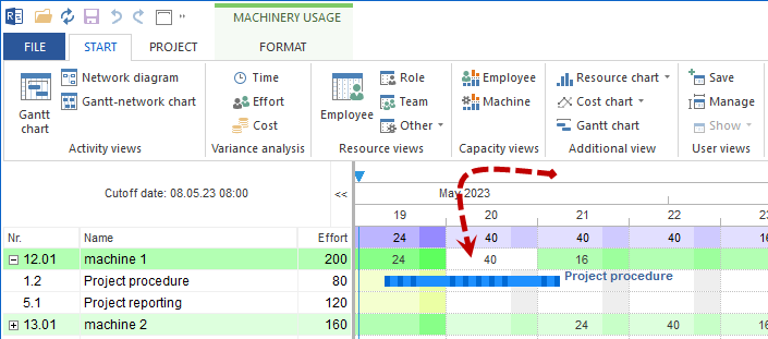 Machinery View on specific date