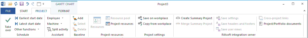 Menu commands project in Rillsoft Project