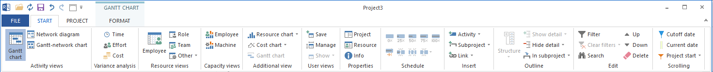 Menu commands start in Rillsoft Project