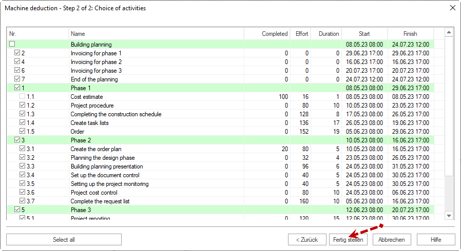 Remove machinery choice activities