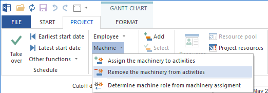 Remove machinery Menu