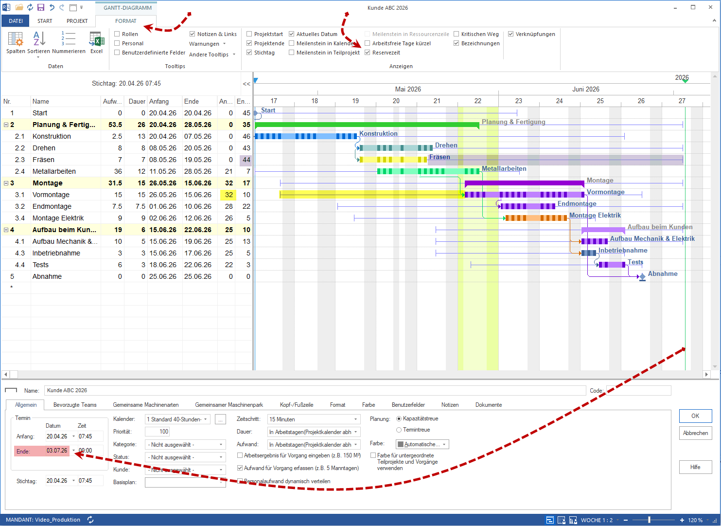 Reserve time and buffer information in the Gantt chart