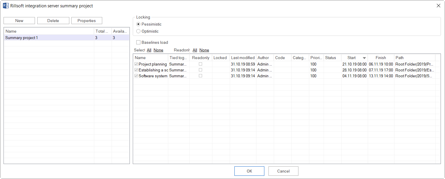 Summary project properties Rillsoft Integration Server