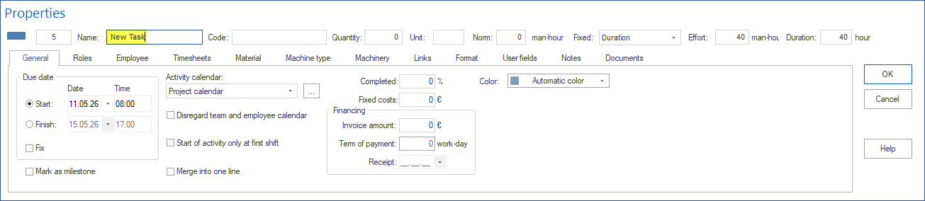 Enter task names in the table
