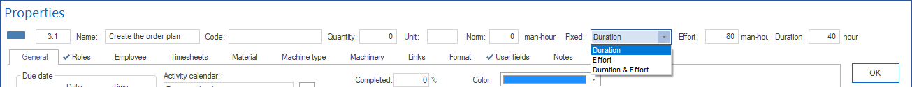 Duration and effort options